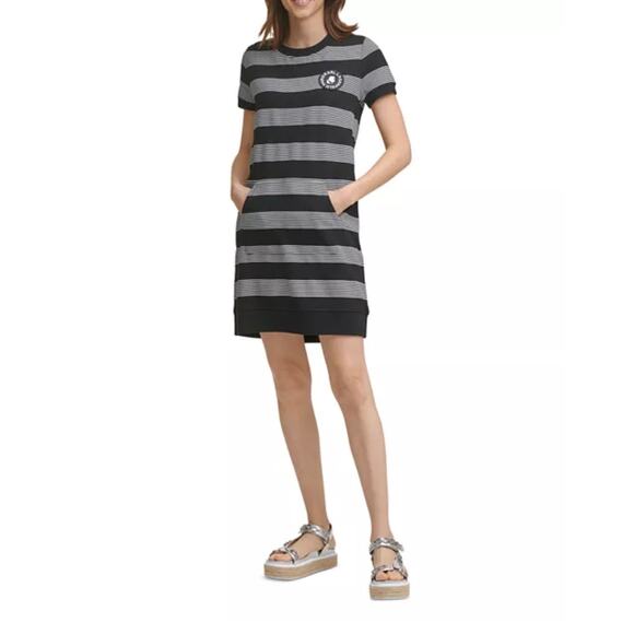 KARL LAGERFELD Paris Striped Logo Patch Dress with Pocket - Picture 2 of 9